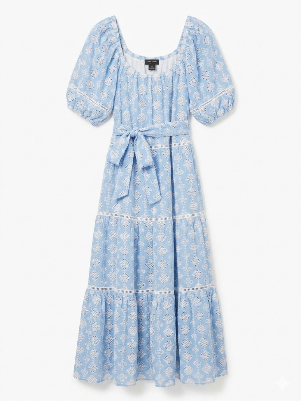 Karen Kane Cotton Puff Sleeve Eyelet Embroidered Maxi Dress